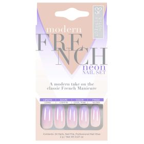 Salon Perfect Neon Modern French Ombre Purple Nail Set 24pc (File & Glue Included) - Salon Perfect