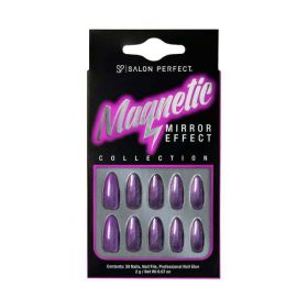 Salon Perfect Magnetic Mirror Effect Purple Nail Set, File & Glue Included, 30 Pieces - Salon Perfect