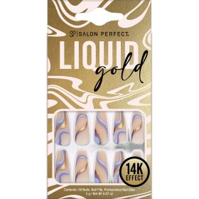 Salon Perfect Artificial Nails, 128 Liquid Gold Purple Swirl, File & Glue Included, 30 Nails - Salon Perfect