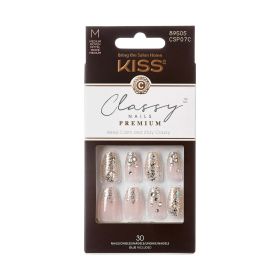 KISS Classy Premium Medium Coffin Glue-On Nails, Glossy Light White, 30 pieces - KISS USA