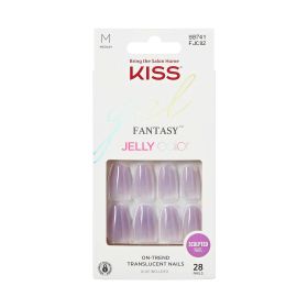 KISS Jelly Fantasy Medium Coffin Glue-On Nails, Glossy Medium Purple, 28 pieces - KISS USA