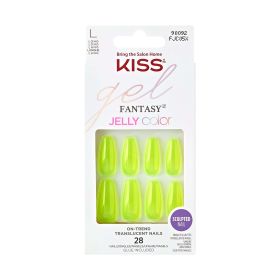 KISS Gel Fantasy Long Coffin Solid Color Glue-On Jelly Nails, Neon Yellow, 28 pieces - KISS USA