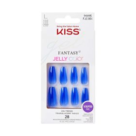 KISS Gel Fantasy Long Coffin Solid Color Glue-On Jelly Nails, Royal Blue, 28 pieces - KISS USA