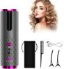 Unbound Cordless Auto Rotating Ceramic Hair Curler USB Rechargeable Automatic Curling Iron LED Display Temperature  - pink