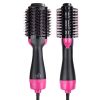 Multifunctional Hot Air Comb 2-in-1 Hair Straightening Curler Wet And Dry; Straightening Hot Air Brush With Anti-Scald Feature - Rose Black