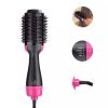 Multifunctional Hot Air Comb 2-in-1 Hair Straightening Curler Wet And Dry; Straightening Hot Air Brush With Anti-Scald Feature - Rose Black